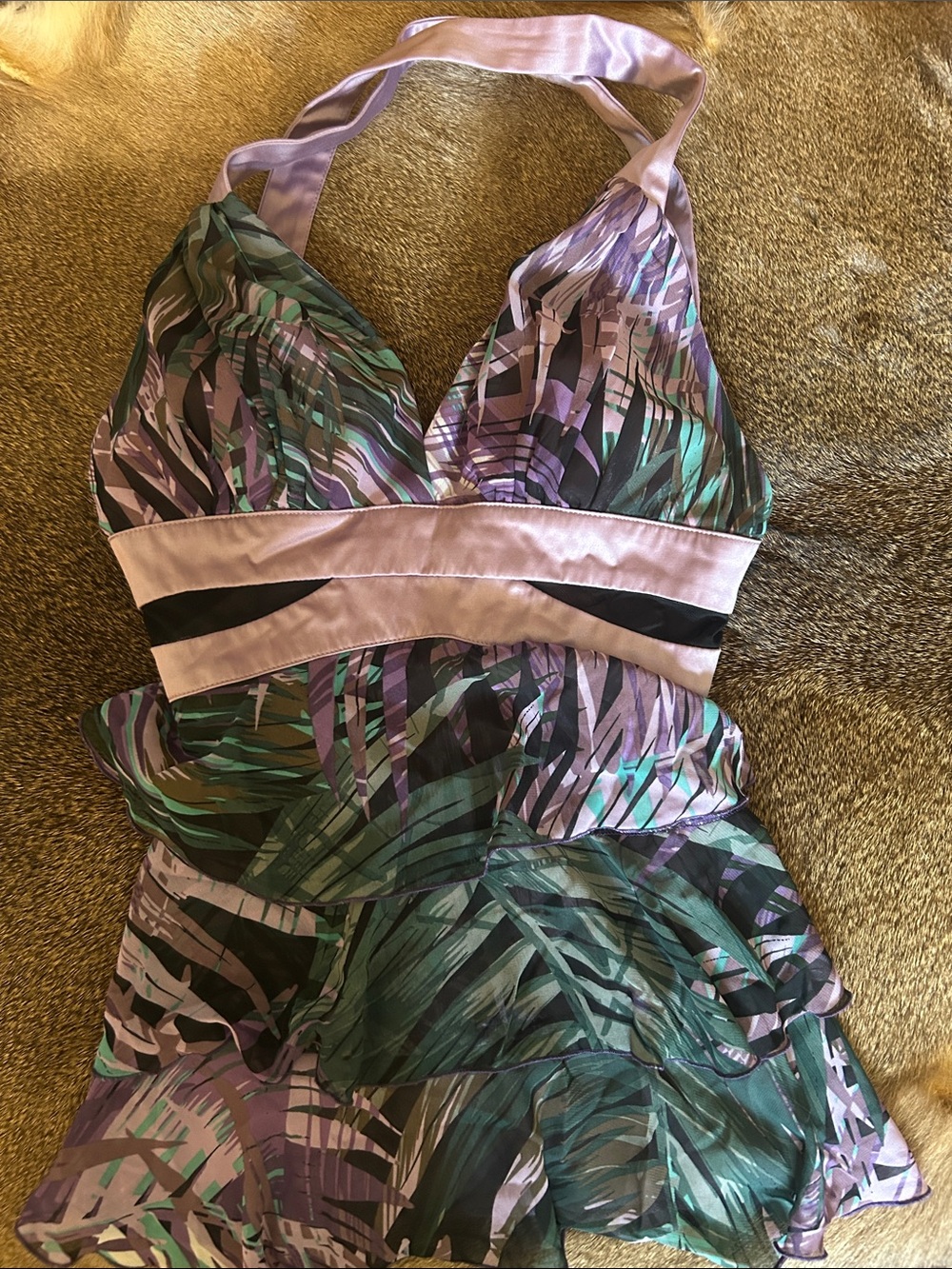 XOXO Lavender, Teal & Black Printed Halter Chemise
